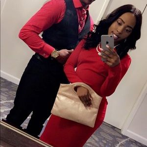 Formal Red Long Sleeve Dress with Low cut back